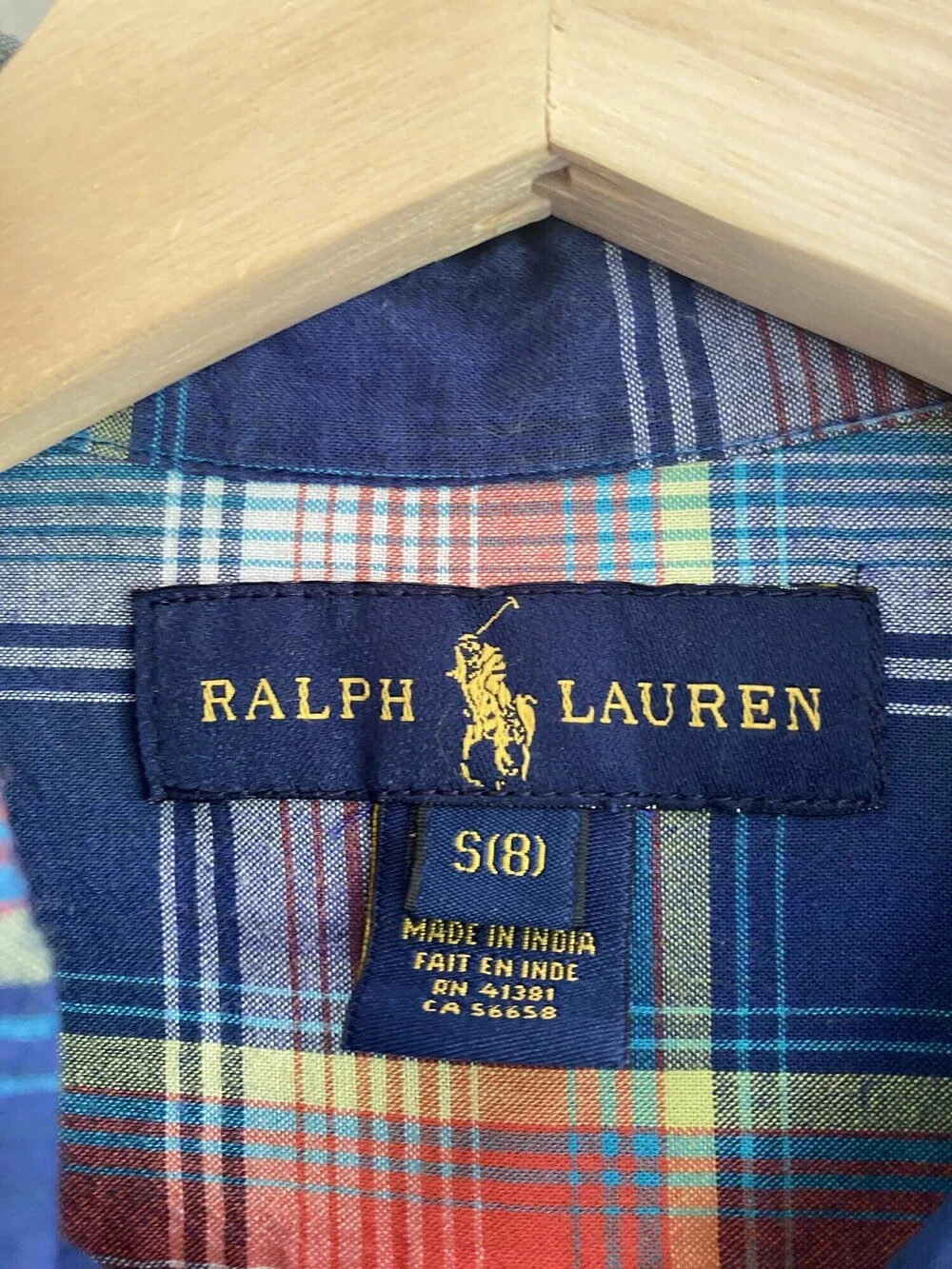 Ralph Lauren Boys Blue Multicolor Plaid Button Down Shirt 8